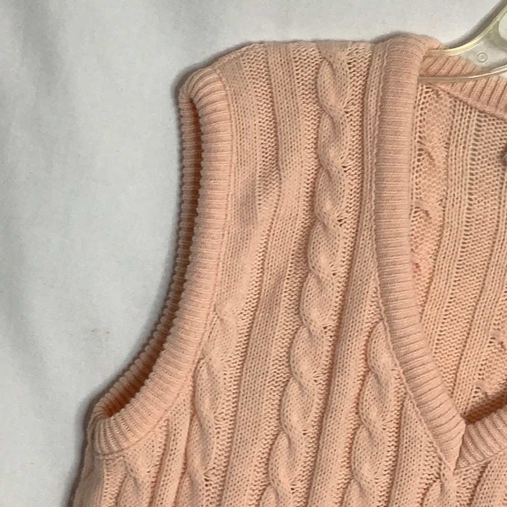 Vintage Peach V-Neck Cable Knit Sweater Vest Size M Preppy Academia - Picture 6 of 11